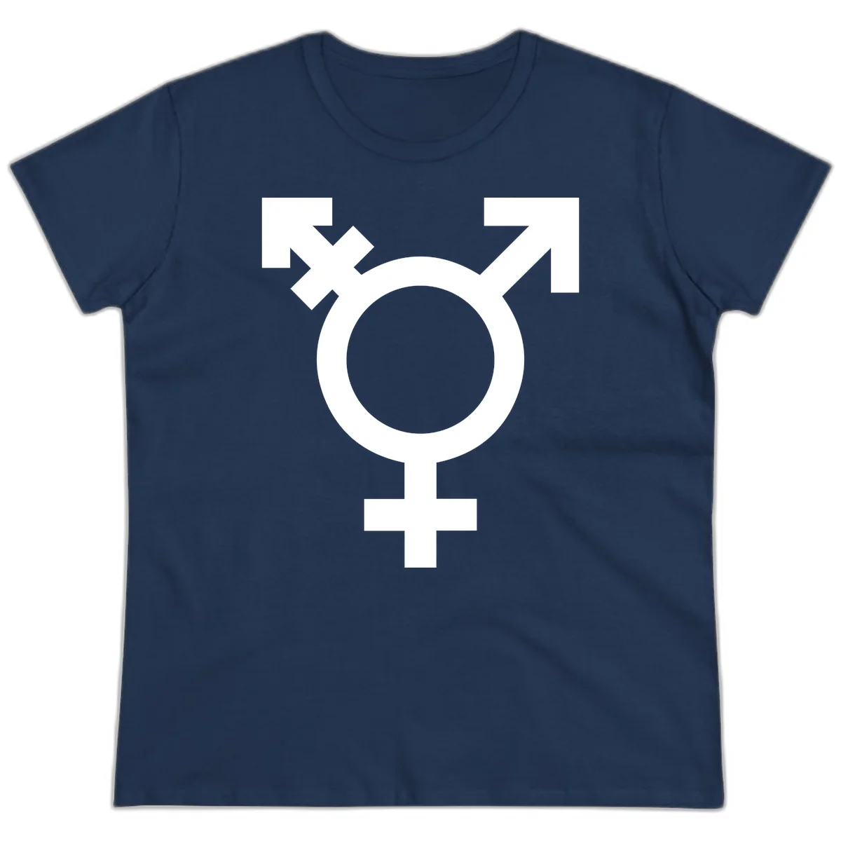 White transgender pride symbol featuring a circle with cross on gray background, representing trans identity and LGBTQ pride in Navy