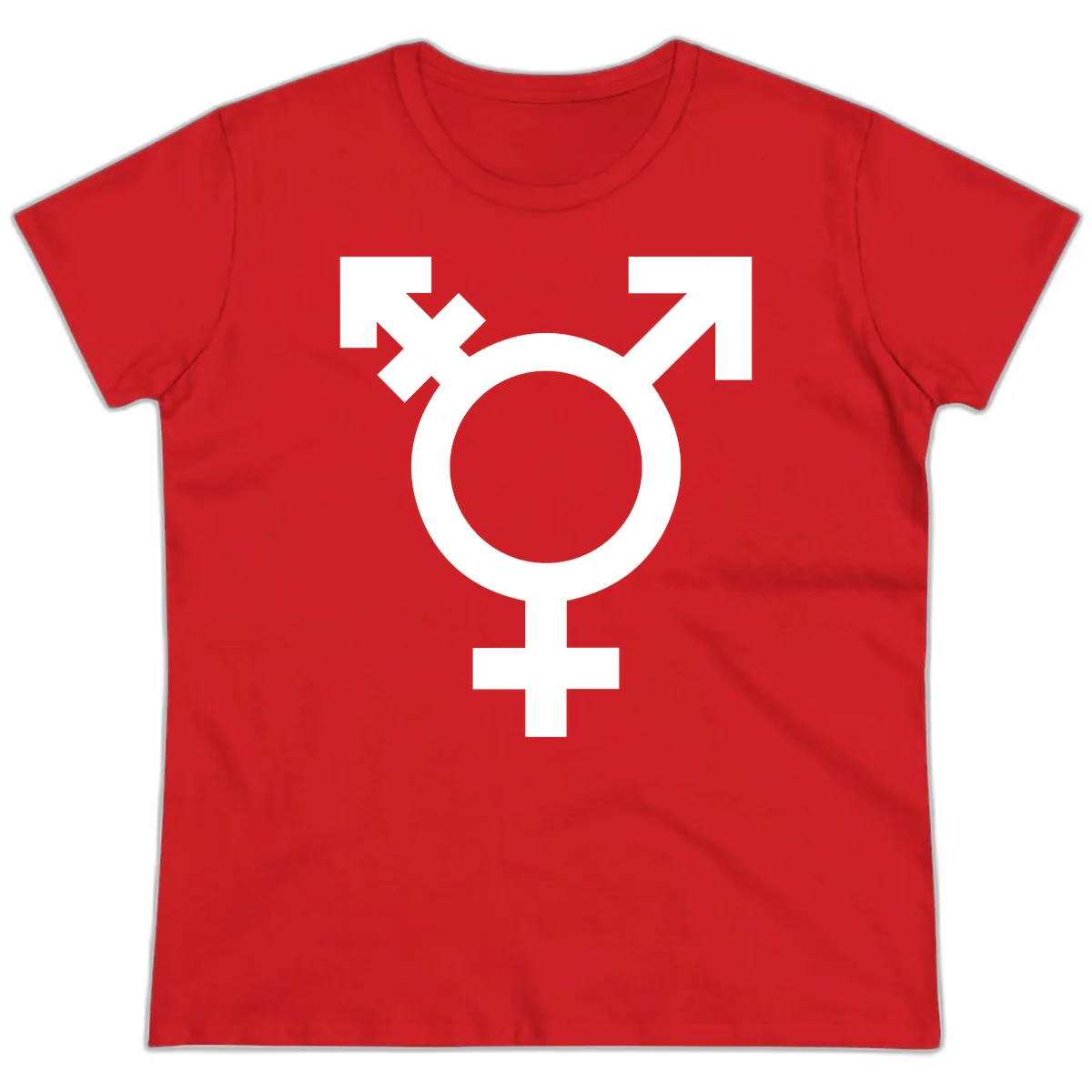 White transgender pride symbol featuring a circle with cross on gray background, representing trans identity and LGBTQ pride in Red