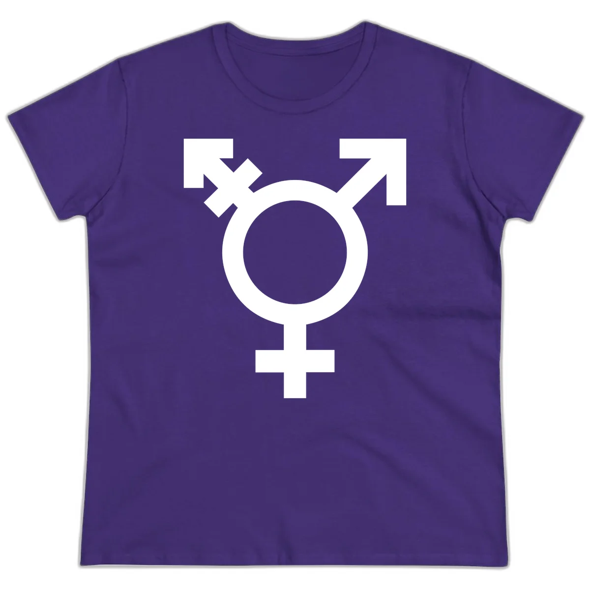 White transgender pride symbol featuring a circle with cross on gray background, representing trans identity and LGBTQ pride in Purple