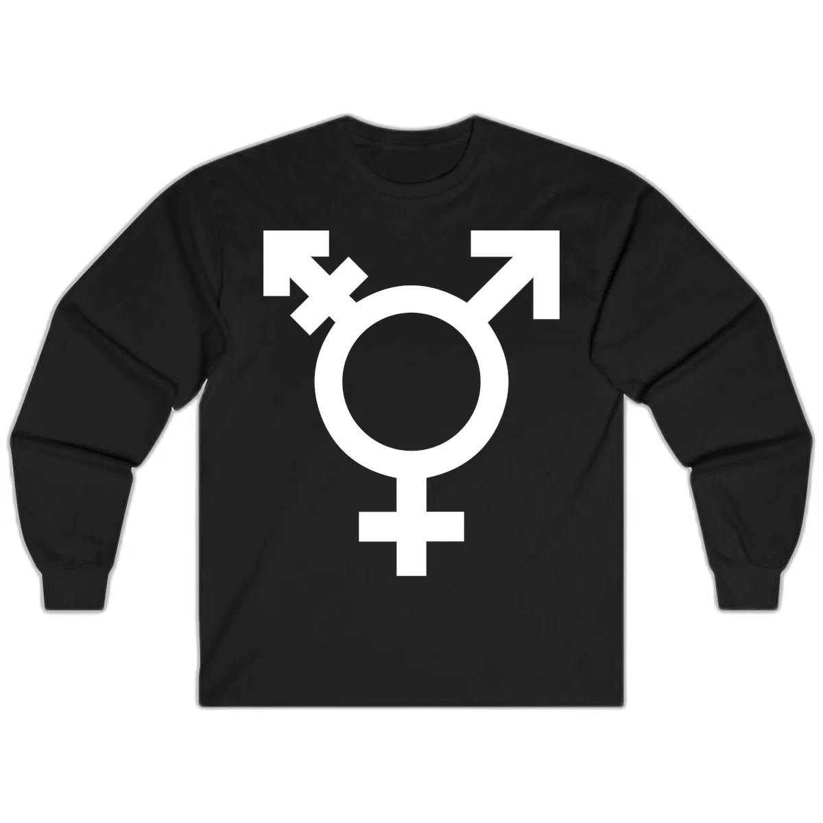 White transgender pride symbol featuring a circle with cross on gray background, representing trans identity and LGBTQ pride in Black