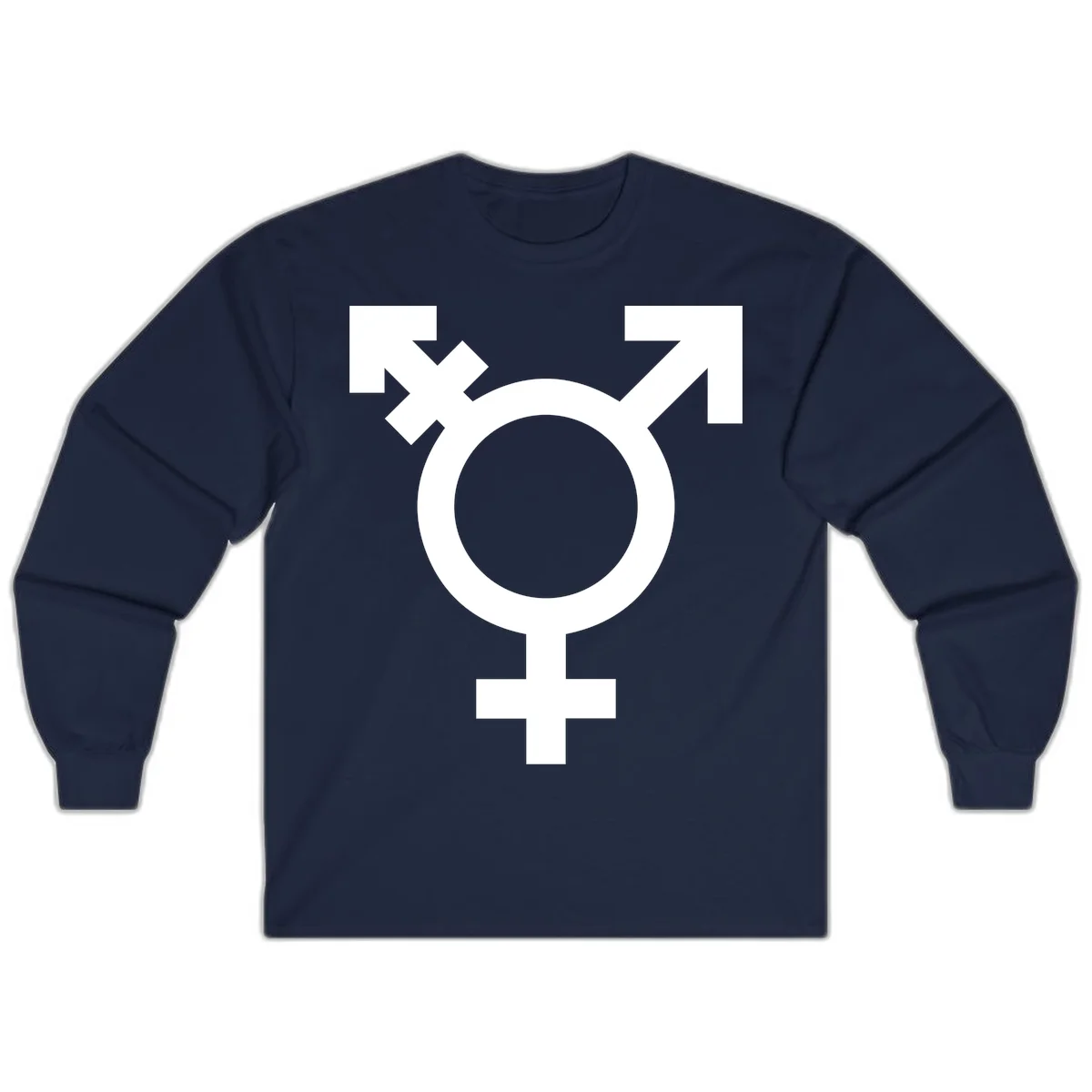 White transgender pride symbol featuring a circle with cross on gray background, representing trans identity and LGBTQ pride in Navy