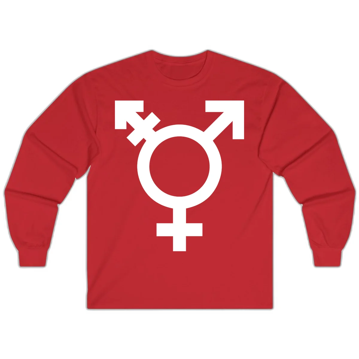 White transgender pride symbol featuring a circle with cross on gray background, representing trans identity and LGBTQ pride in Red