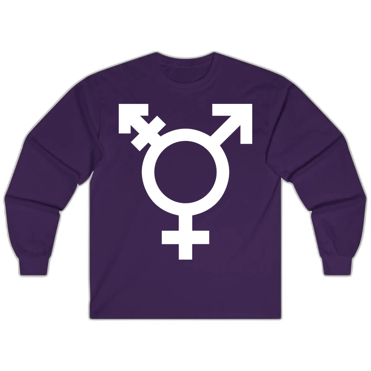 White transgender pride symbol featuring a circle with cross on gray background, representing trans identity and LGBTQ pride in Purple