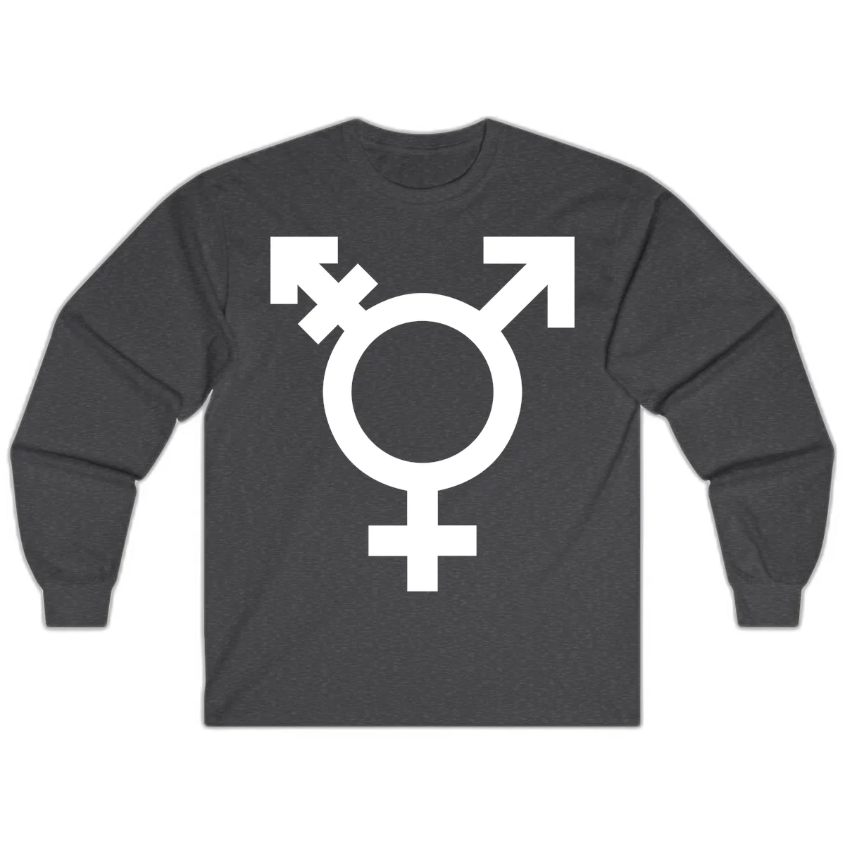 White transgender pride symbol featuring a circle with cross on gray background, representing trans identity and LGBTQ pride in Dark Heather