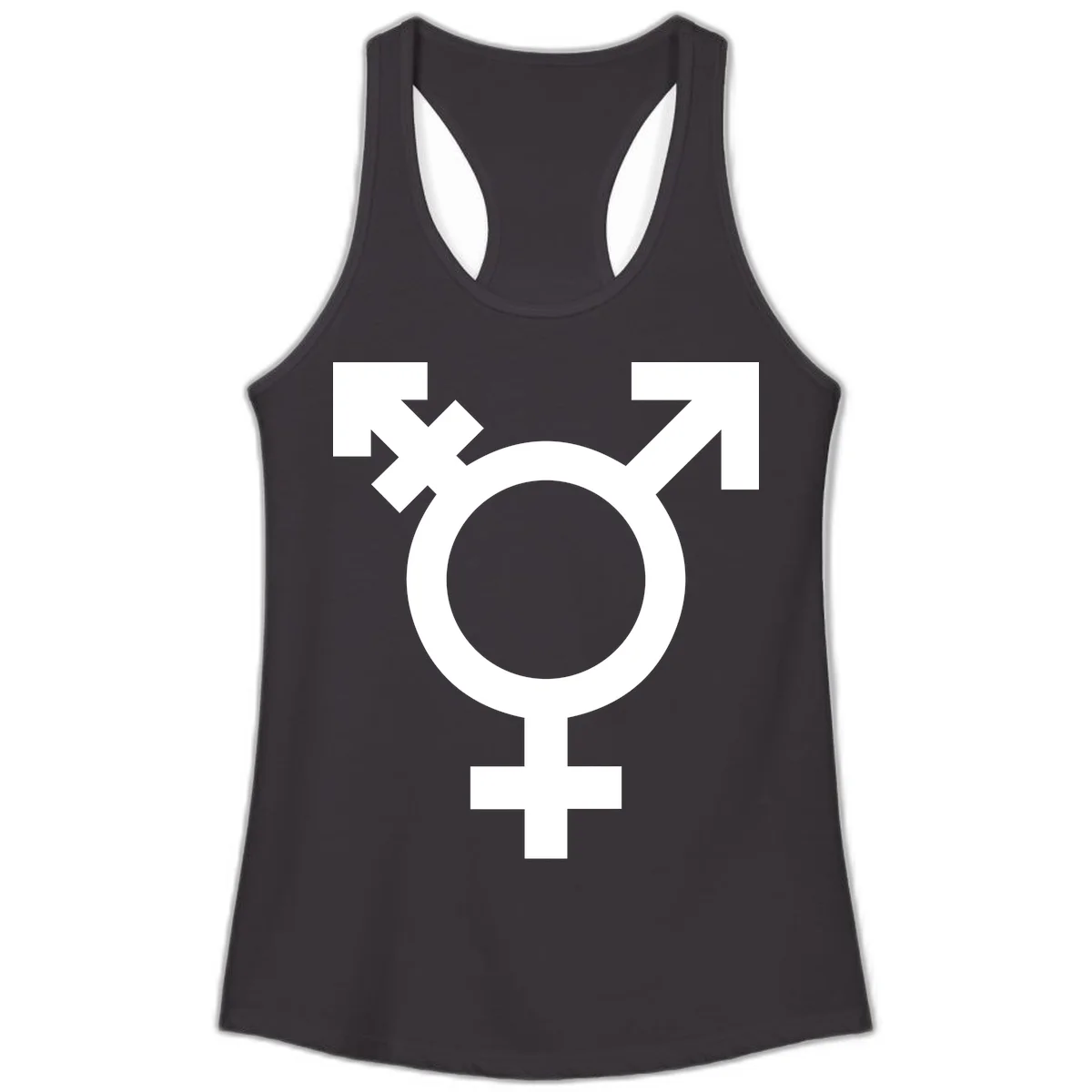 White transgender pride symbol featuring a circle with cross on gray background, representing trans identity and LGBTQ pride in Black