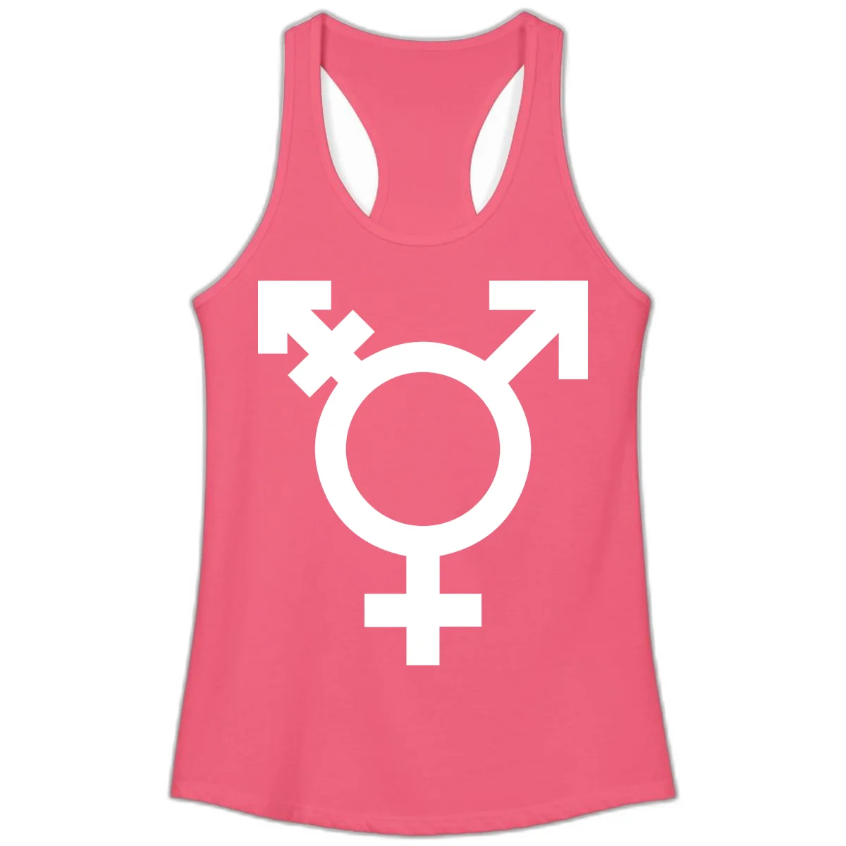 White transgender pride symbol featuring a circle with cross on gray background, representing trans identity and LGBTQ pride in Hot Pink