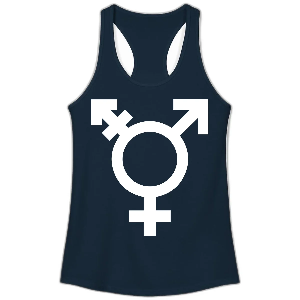White transgender pride symbol featuring a circle with cross on gray background, representing trans identity and LGBTQ pride in Solid Midnight Navy