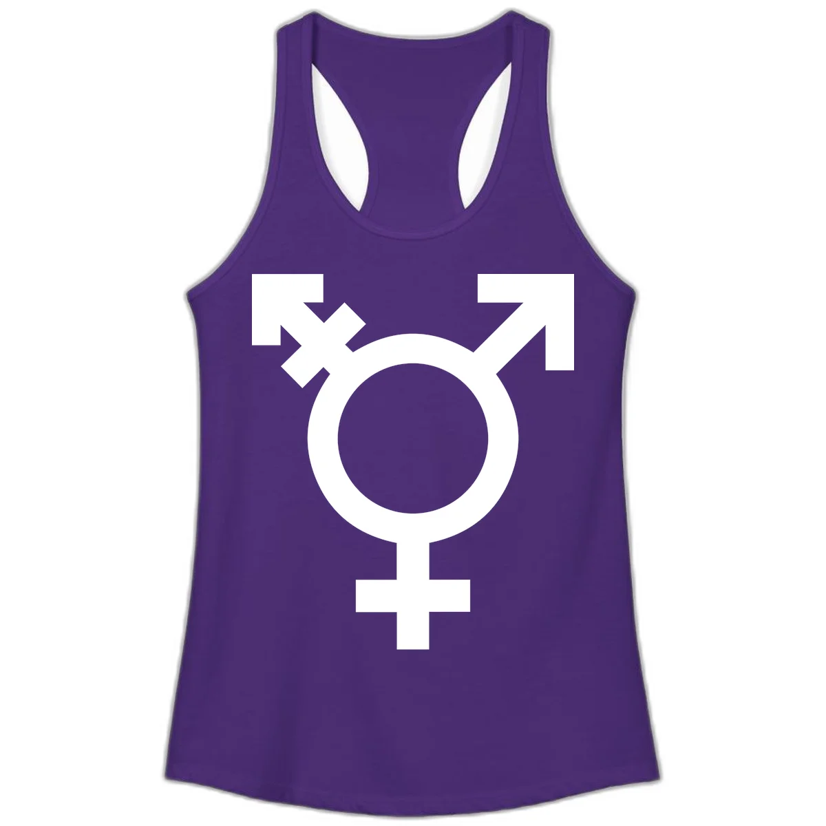 White transgender pride symbol featuring a circle with cross on gray background, representing trans identity and LGBTQ pride in Solid Purple Rush