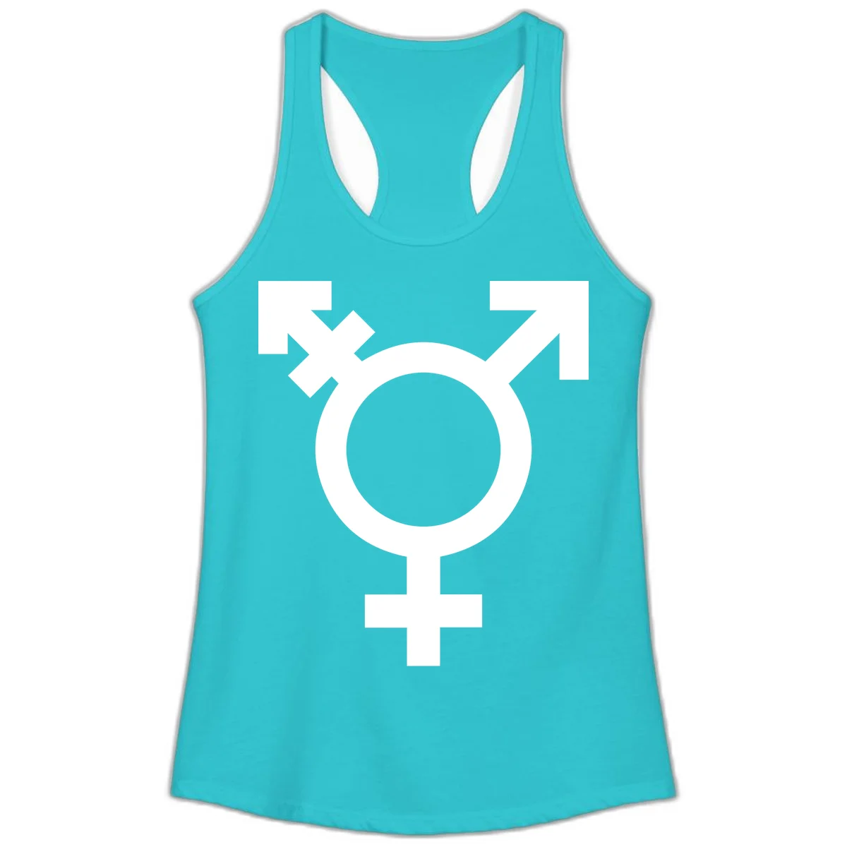 White transgender pride symbol featuring a circle with cross on gray background, representing trans identity and LGBTQ pride in Solid Tahiti Blue