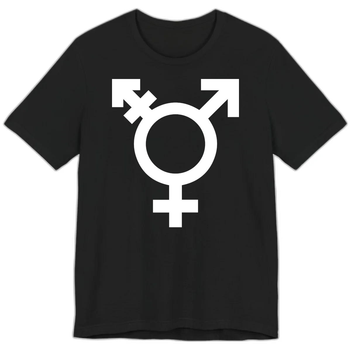White transgender pride symbol featuring a circle with cross on gray background, representing trans identity and LGBTQ pride in Black