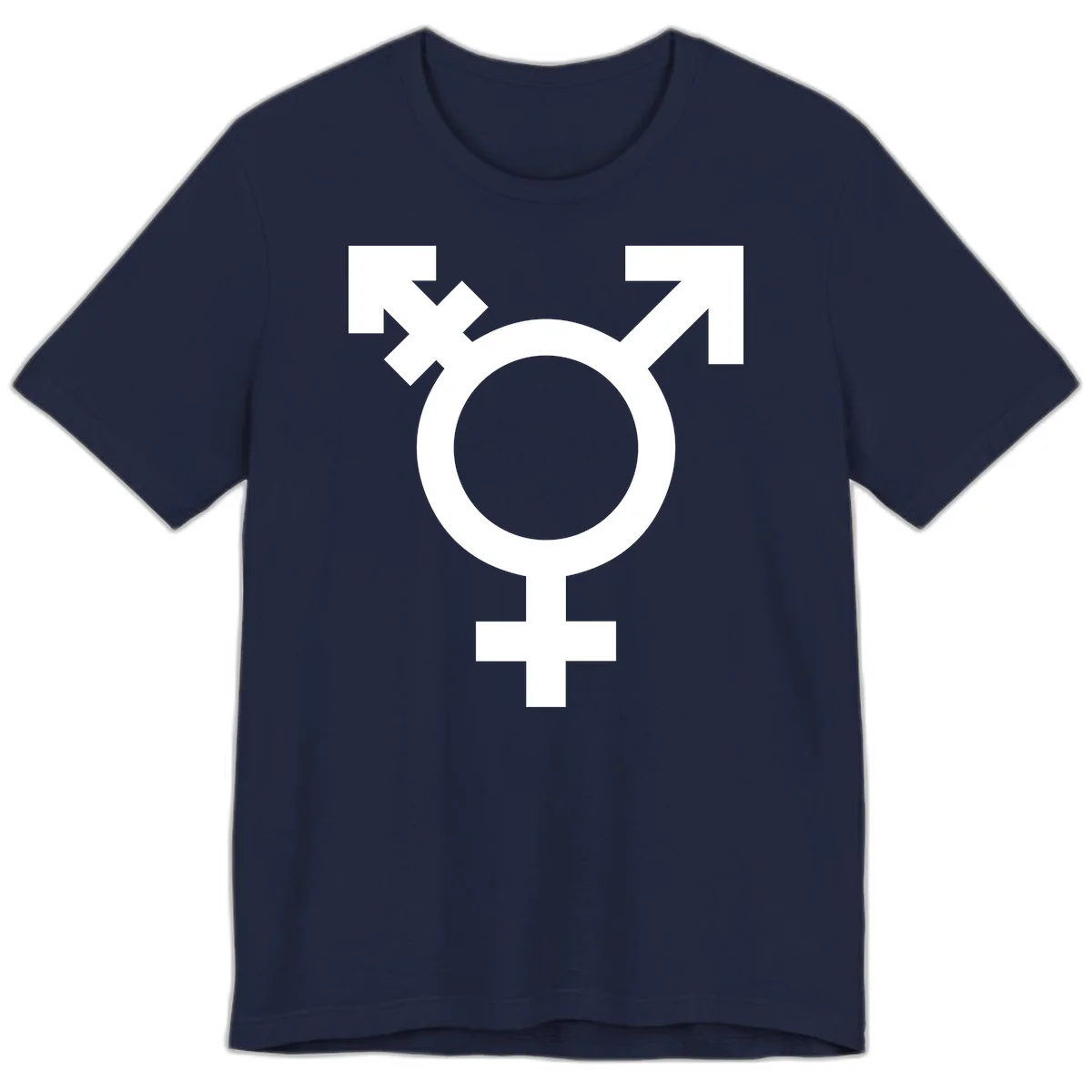 White transgender pride symbol featuring a circle with cross on gray background, representing trans identity and LGBTQ pride in Navy