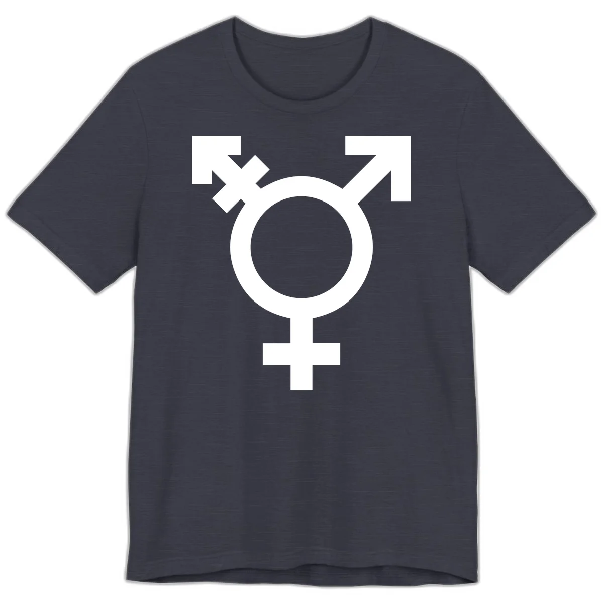 White transgender pride symbol featuring a circle with cross on gray background, representing trans identity and LGBTQ pride in Heather Midnight Navy