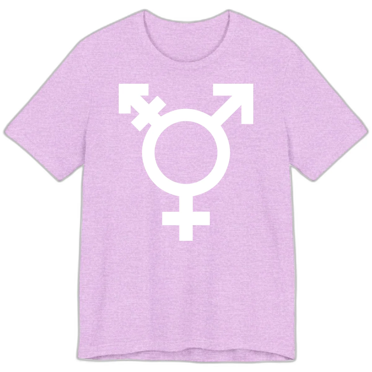 White transgender pride symbol featuring a circle with cross on gray background, representing trans identity and LGBTQ pride in Heather Prism Lilac