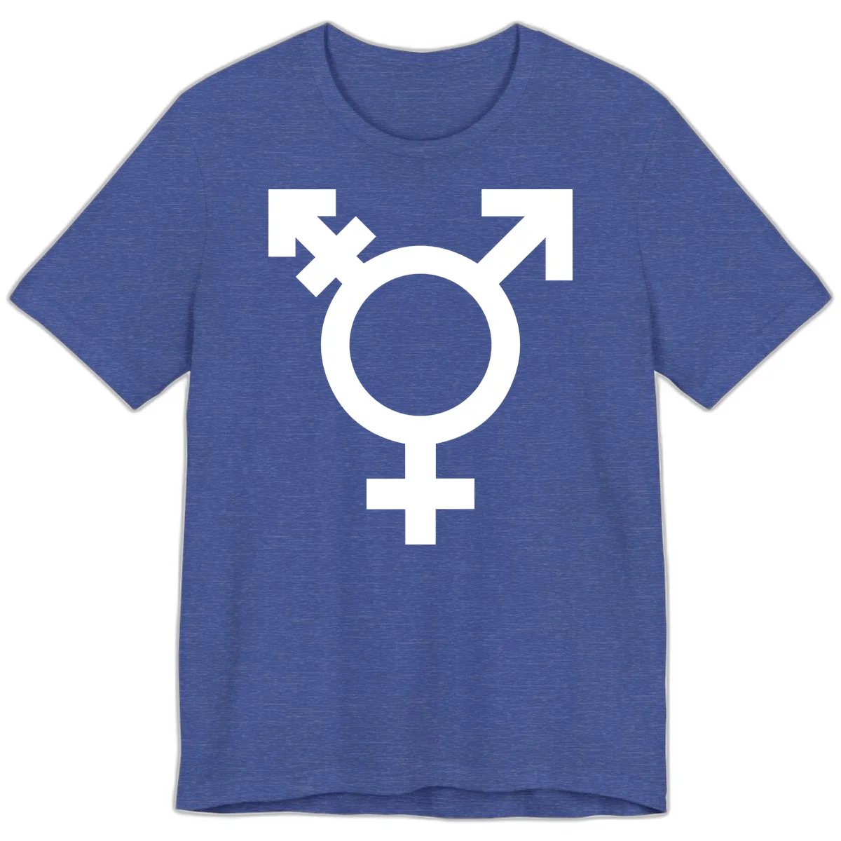 White transgender pride symbol featuring a circle with cross on gray background, representing trans identity and LGBTQ pride in Heather True Royal