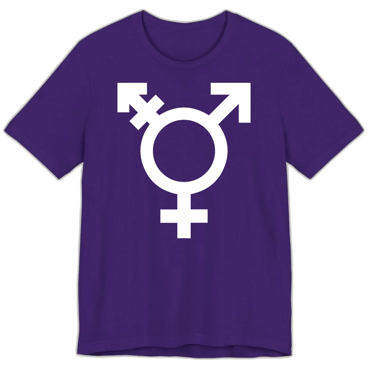 White transgender pride symbol featuring a circle with cross on gray background, representing trans identity and LGBTQ pride in Team Purple