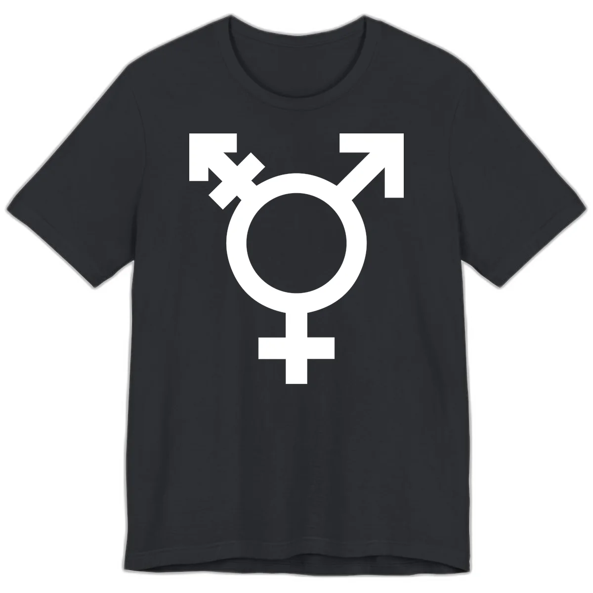 White transgender pride symbol featuring a circle with cross on gray background, representing trans identity and LGBTQ pride in Vintage Black