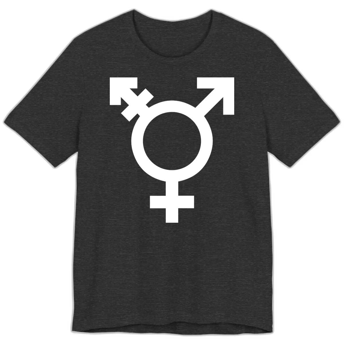 White transgender pride symbol featuring a circle with cross on gray background, representing trans identity and LGBTQ pride in Dark Grey Heather