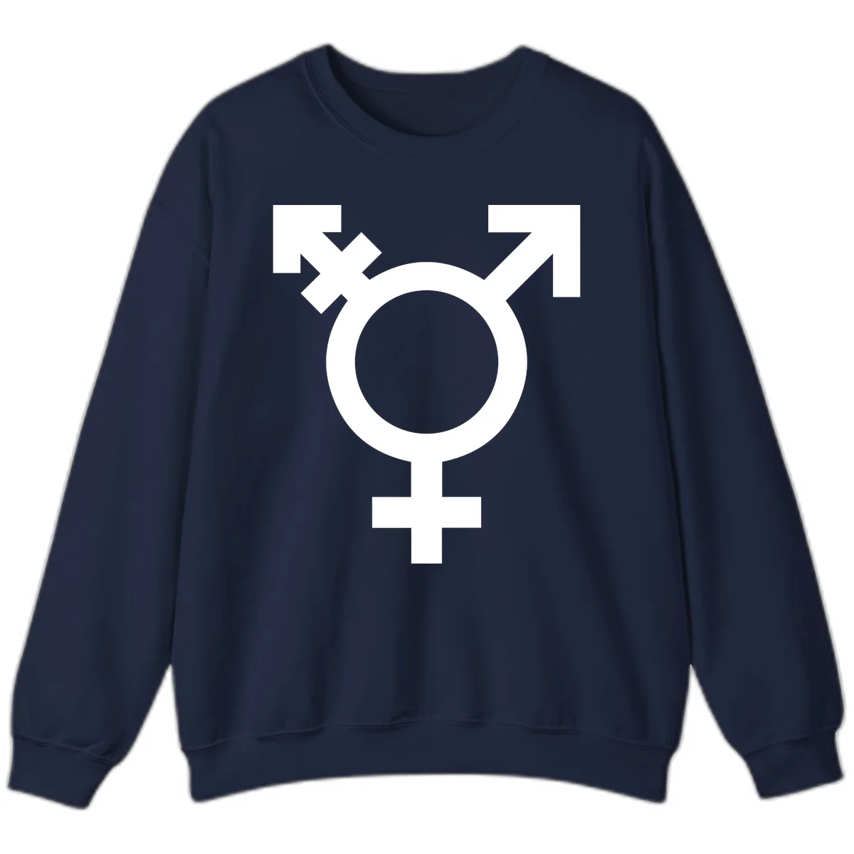 White transgender pride symbol featuring a circle with cross on gray background, representing trans identity and LGBTQ pride in Navy