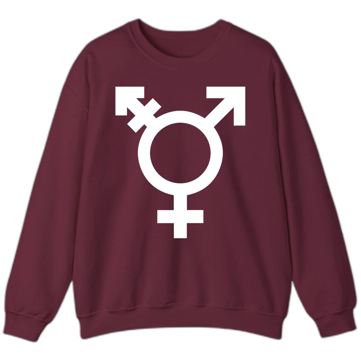 White transgender pride symbol featuring a circle with cross on gray background, representing trans identity and LGBTQ pride in Maroon