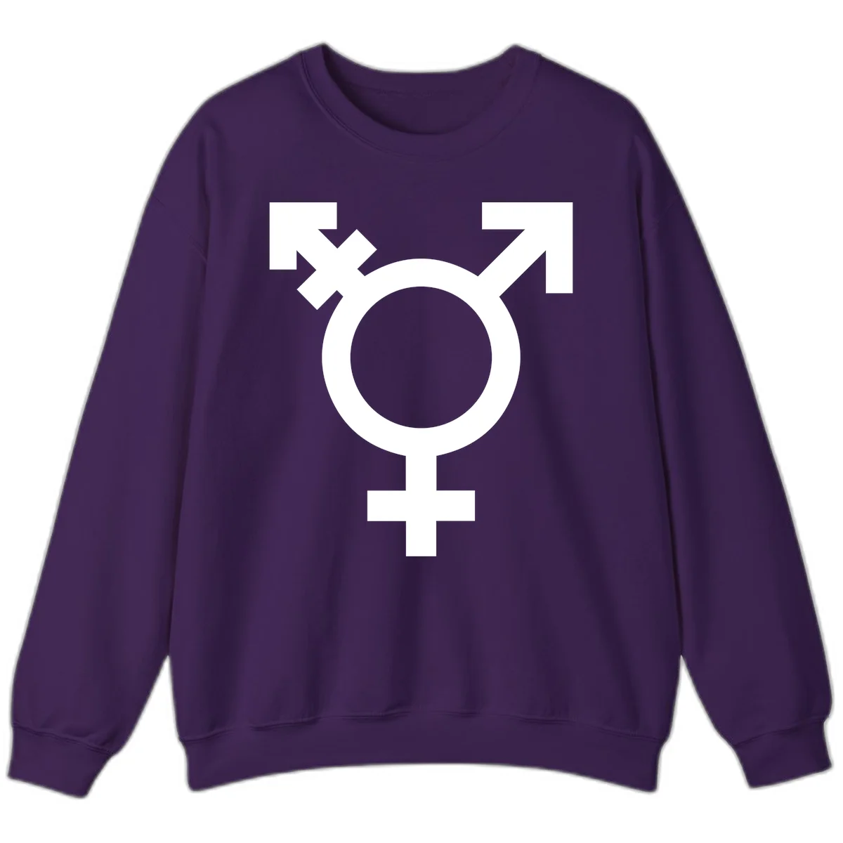 White transgender pride symbol featuring a circle with cross on gray background, representing trans identity and LGBTQ pride in Purple