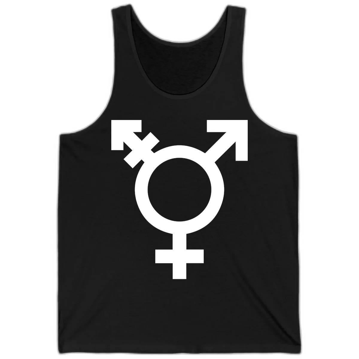 White transgender pride symbol featuring a circle with cross on gray background, representing trans identity and LGBTQ pride in Black
