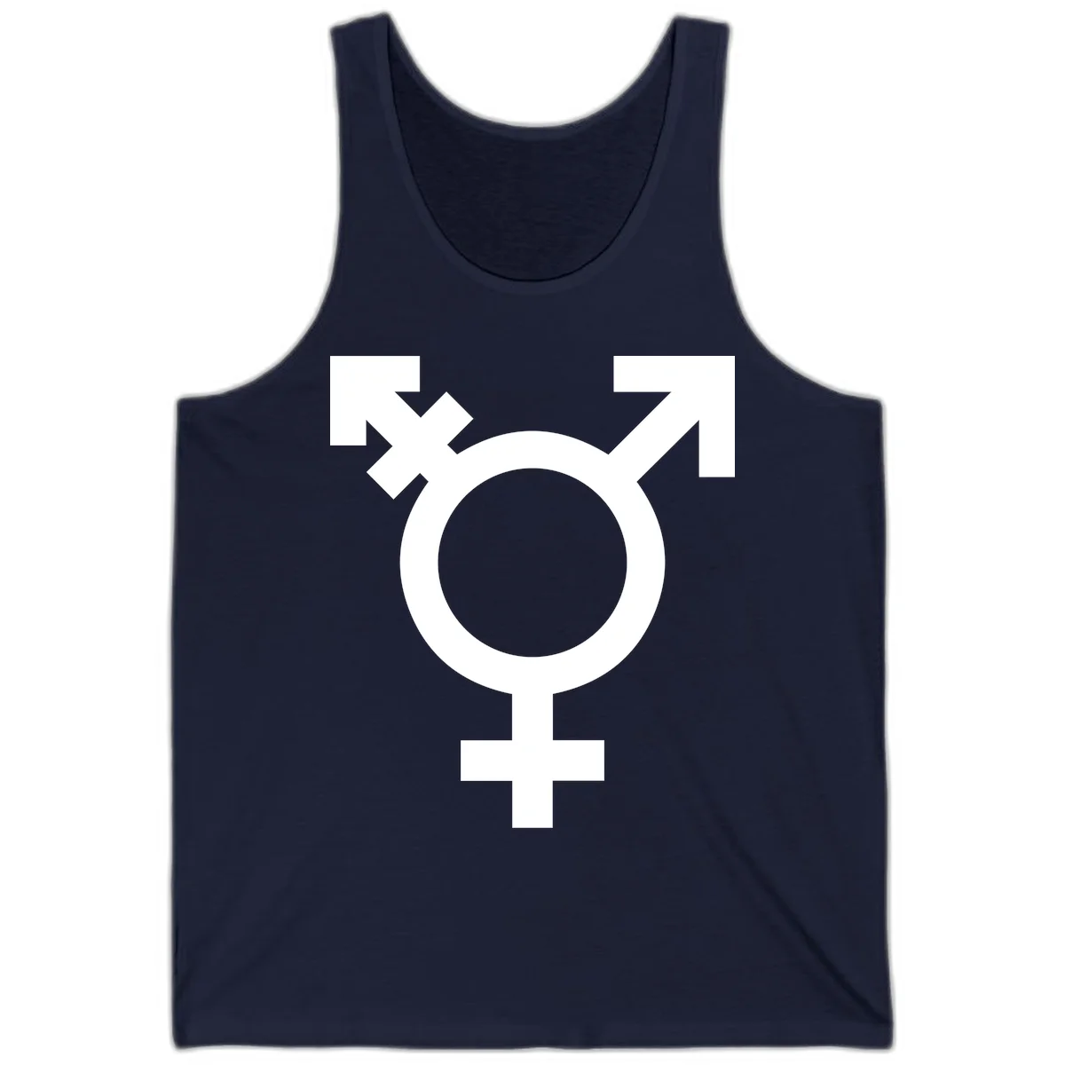 White transgender pride symbol featuring a circle with cross on gray background, representing trans identity and LGBTQ pride in Navy