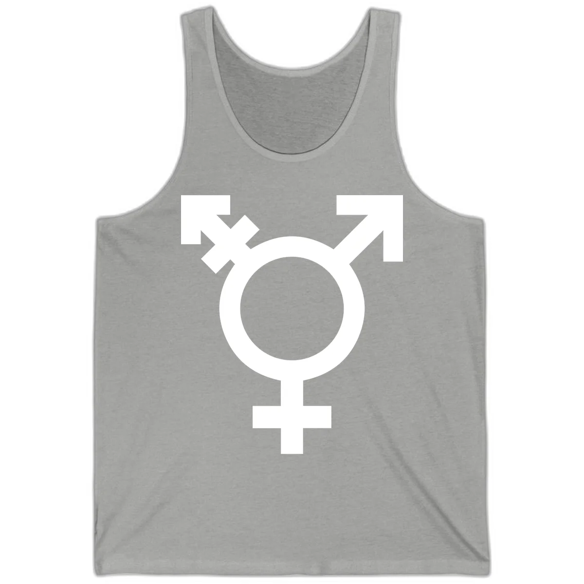 White transgender pride symbol featuring a circle with cross on gray background, representing trans identity and LGBTQ pride in Athletic Heather