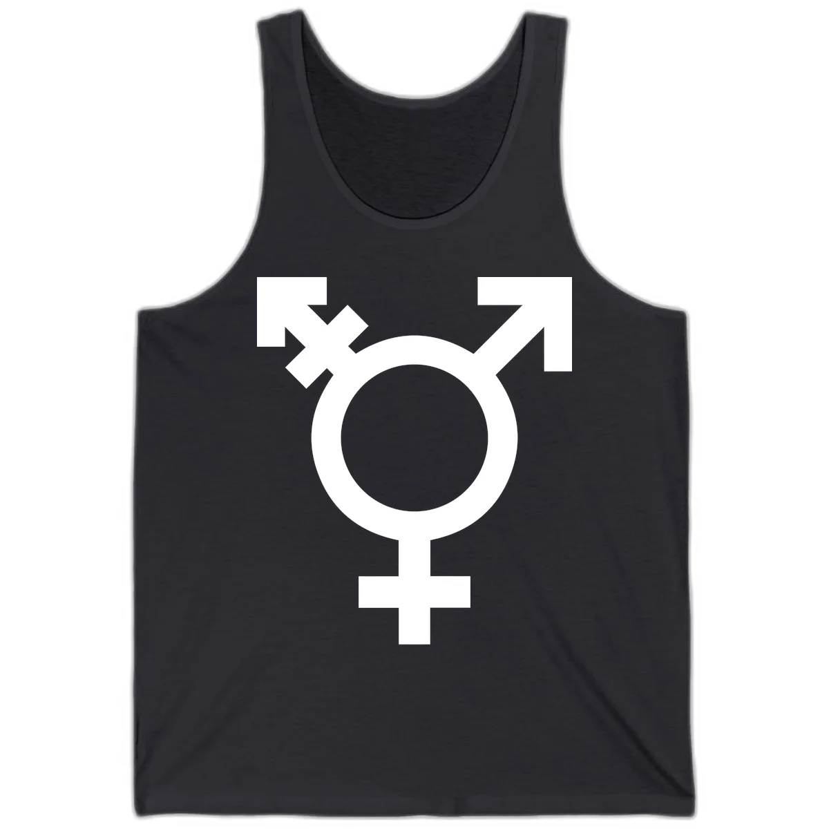 White transgender pride symbol featuring a circle with cross on gray background, representing trans identity and LGBTQ pride in Dark Grey