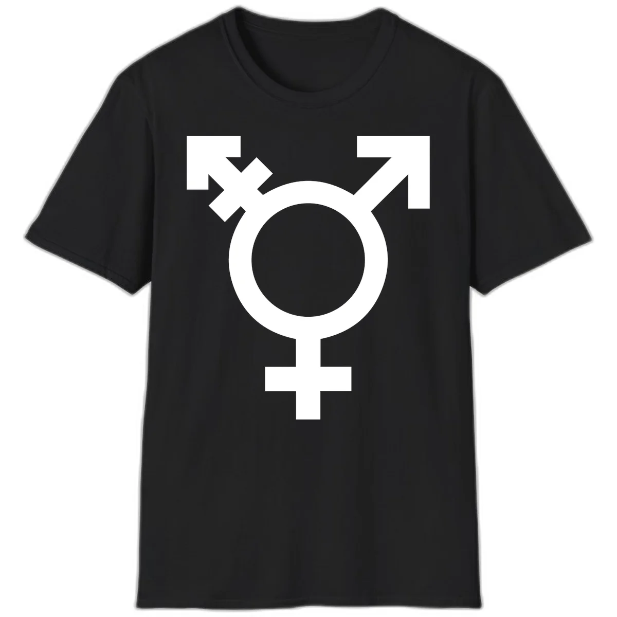 White transgender pride symbol featuring a circle with cross on gray background, representing trans identity and LGBTQ pride in Black