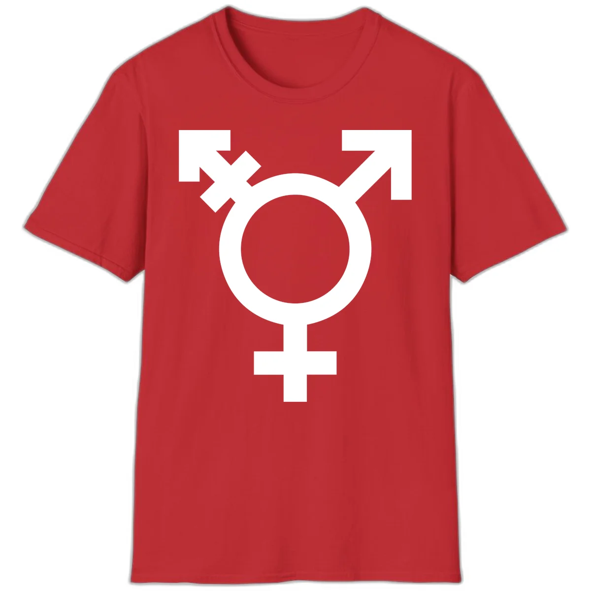 White transgender pride symbol featuring a circle with cross on gray background, representing trans identity and LGBTQ pride in Red