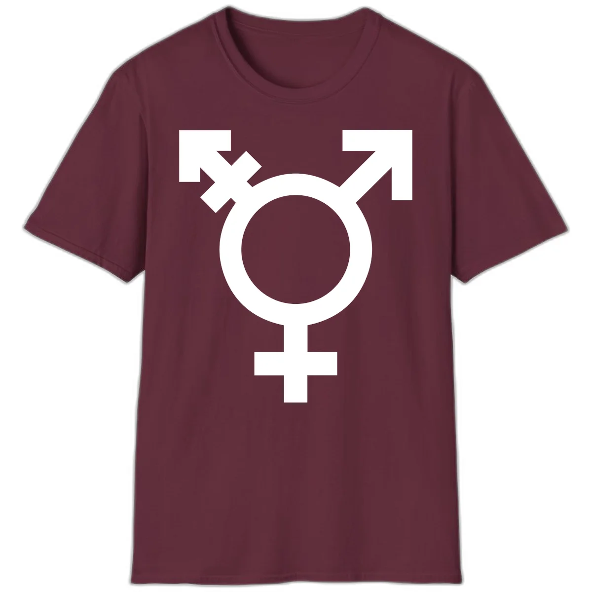 White transgender pride symbol featuring a circle with cross on gray background, representing trans identity and LGBTQ pride in Maroon