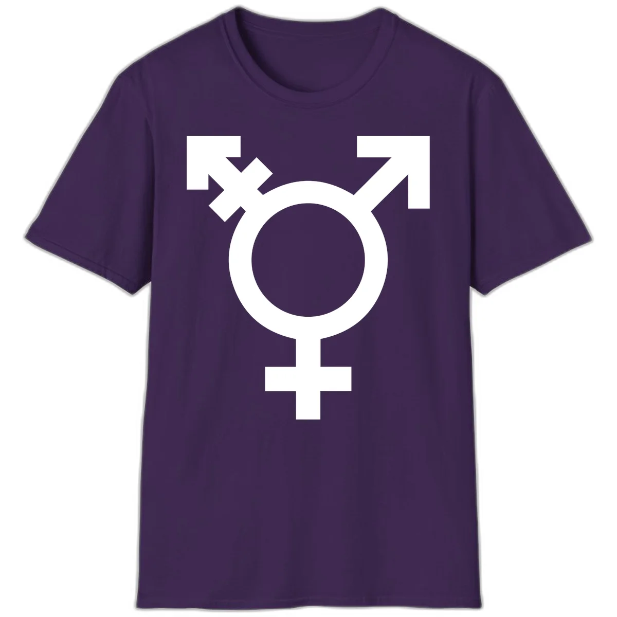 White transgender pride symbol featuring a circle with cross on gray background, representing trans identity and LGBTQ pride in Purple