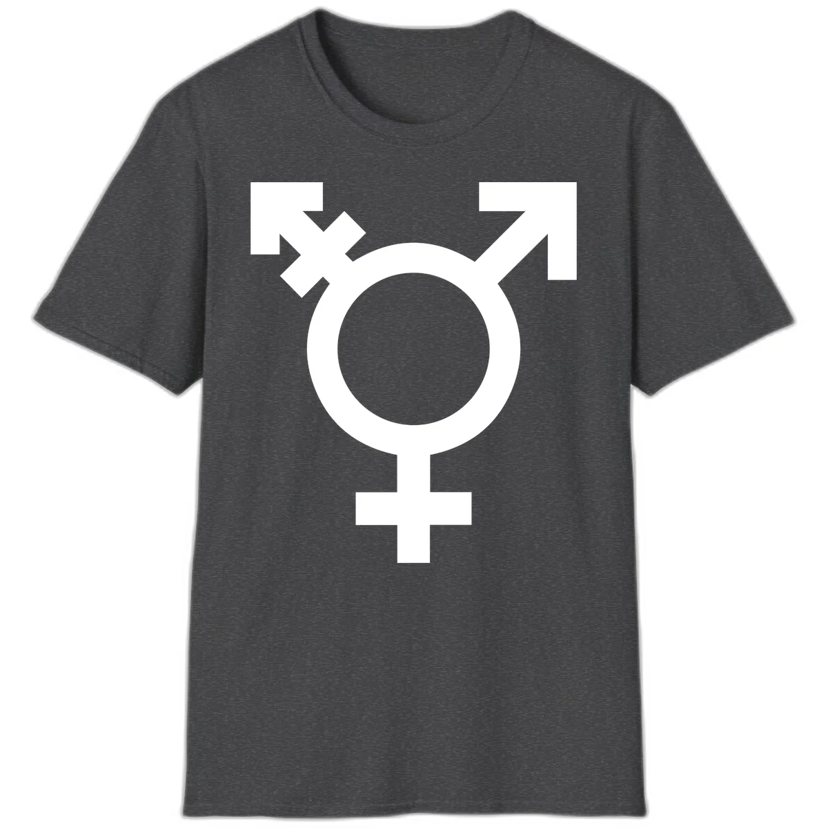 White transgender pride symbol featuring a circle with cross on gray background, representing trans identity and LGBTQ pride in Dark Heather