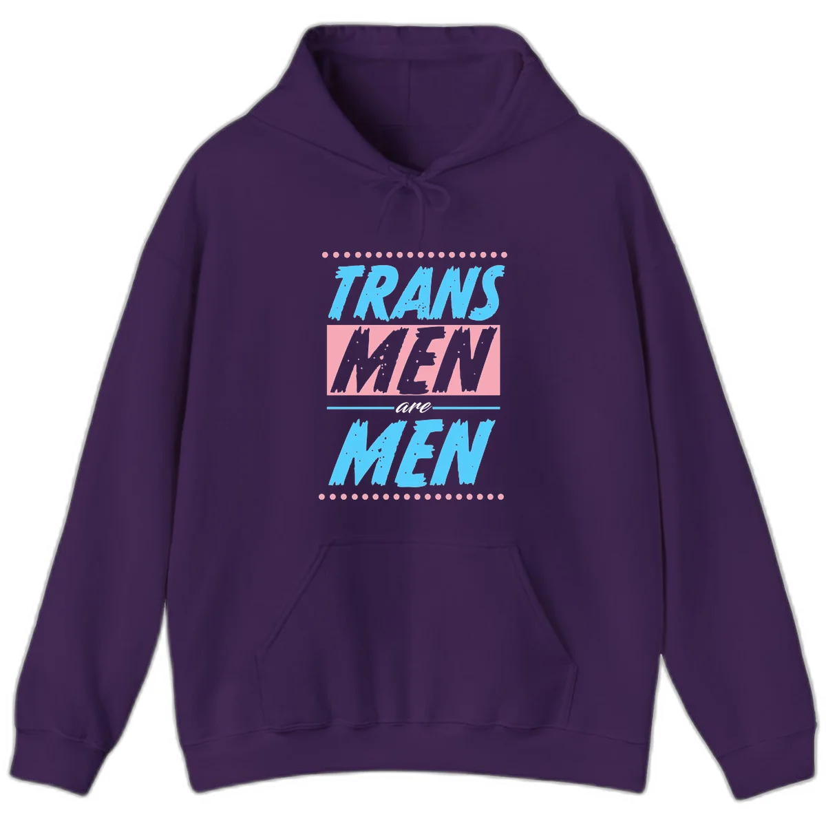 Grunge-style graphic with 'Trains New Men Are Men New' text in blue and gray with pink banner, decorated with dots border in Purple