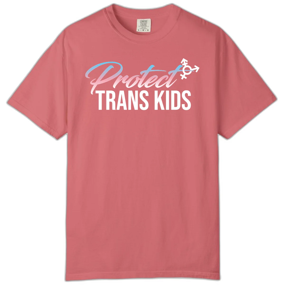 Protect trans kids design with blue-to-pink gradient text, transgender symbol, and bold typography supporting trans youth in Watermelon