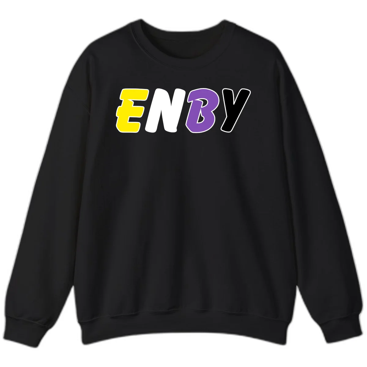 Colorful enjoy-three-seven-pride design with bold yellow, white, purple, and black letters on gray background in Black