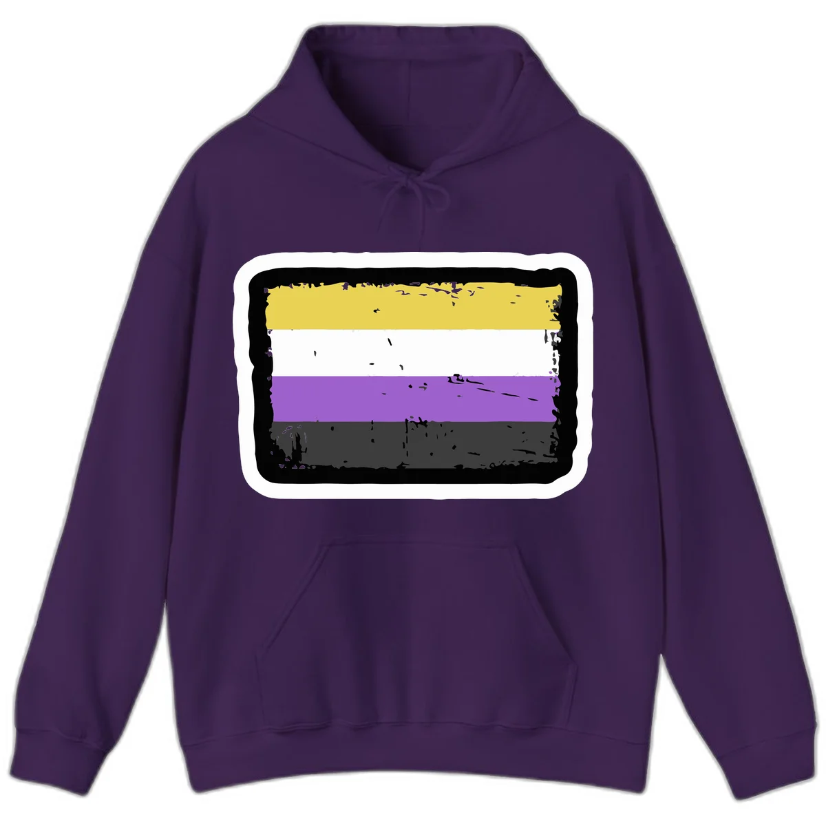 Nonbinary pride flag design with yellow, white, purple, and gray horizontal stripes in distressed grunge style in Purple