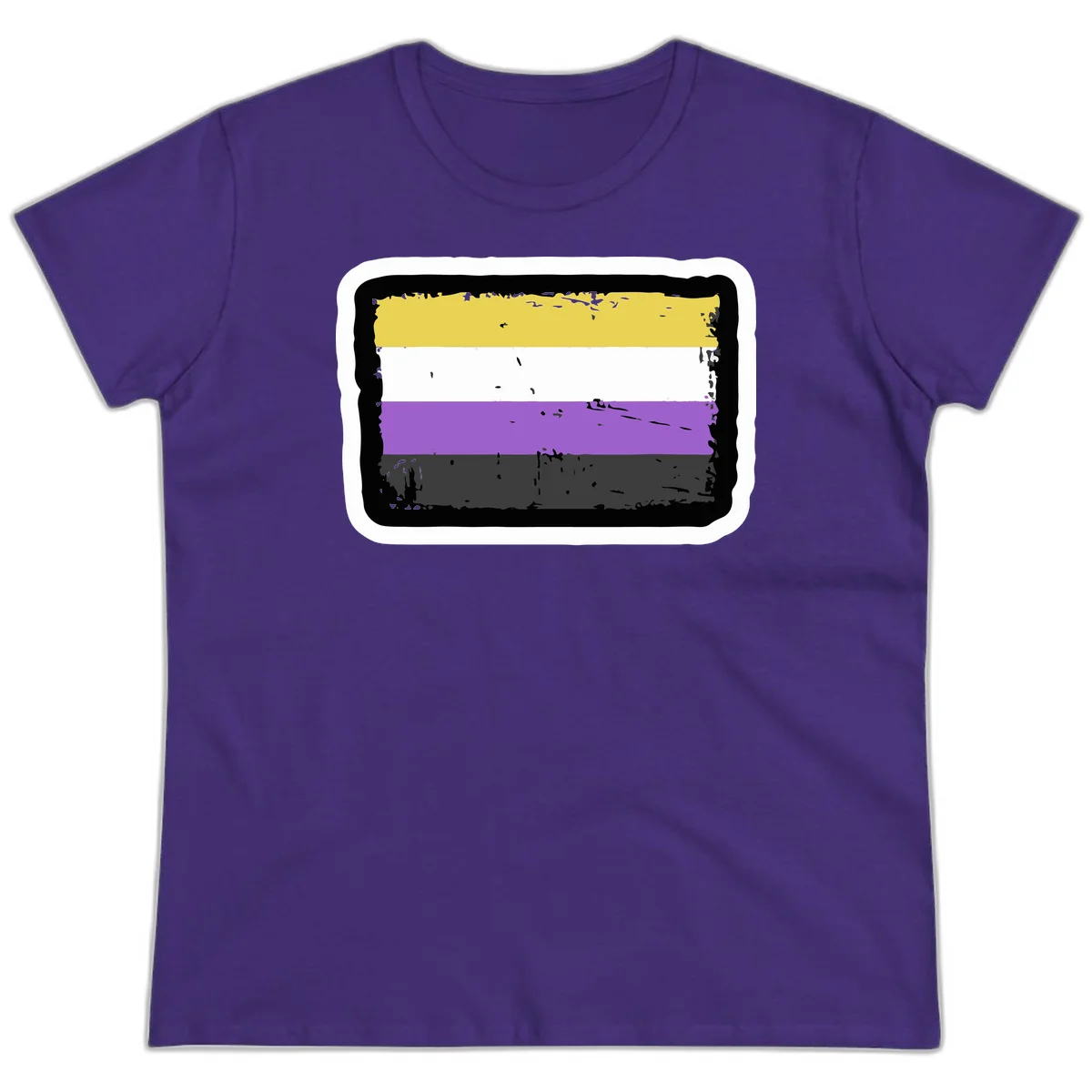 Nonbinary pride flag design with yellow, white, purple, and gray horizontal stripes in distressed grunge style in Purple