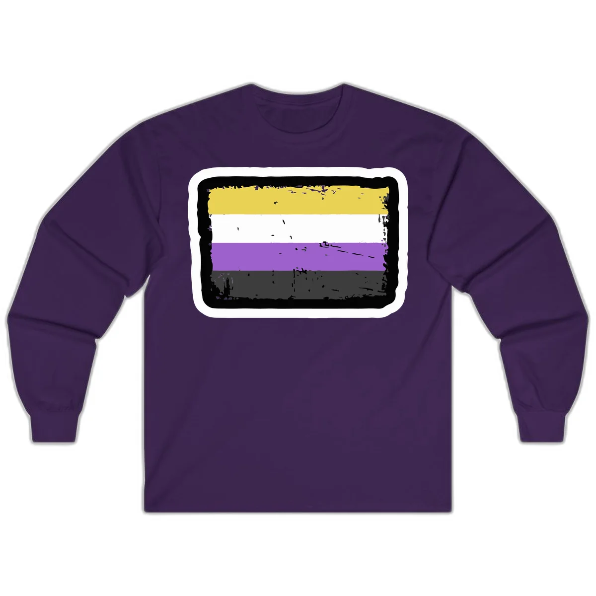 Nonbinary pride flag design with yellow, white, purple, and gray horizontal stripes in distressed grunge style in Purple