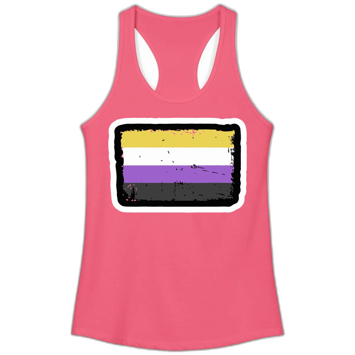 Nonbinary pride flag design with yellow, white, purple, and gray horizontal stripes in distressed grunge style in Hot Pink