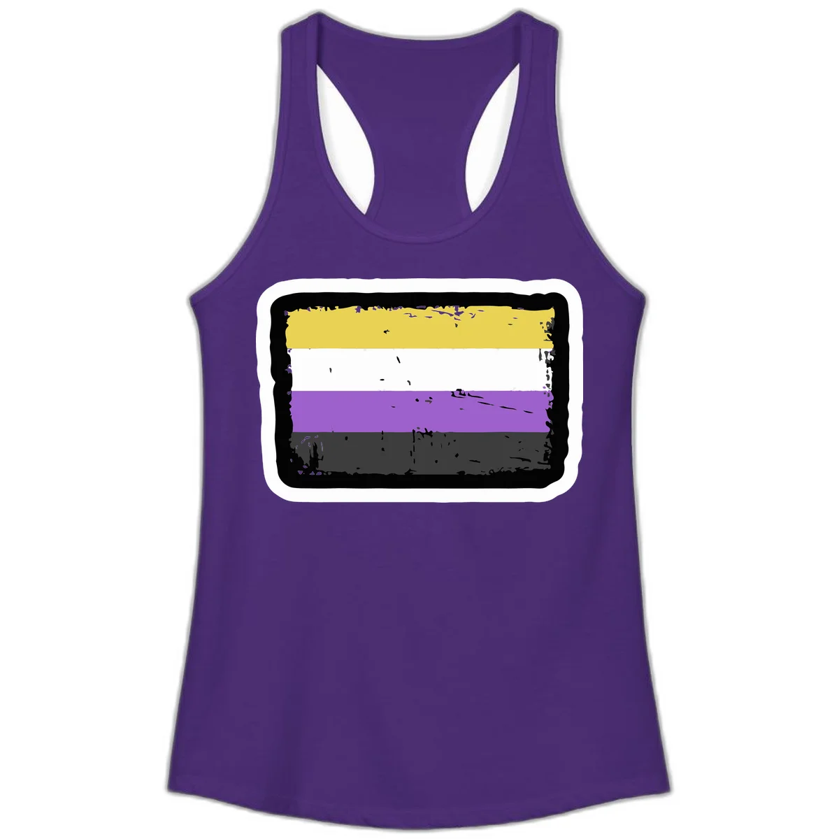 Nonbinary pride flag design with yellow, white, purple, and gray horizontal stripes in distressed grunge style in Solid Purple Rush