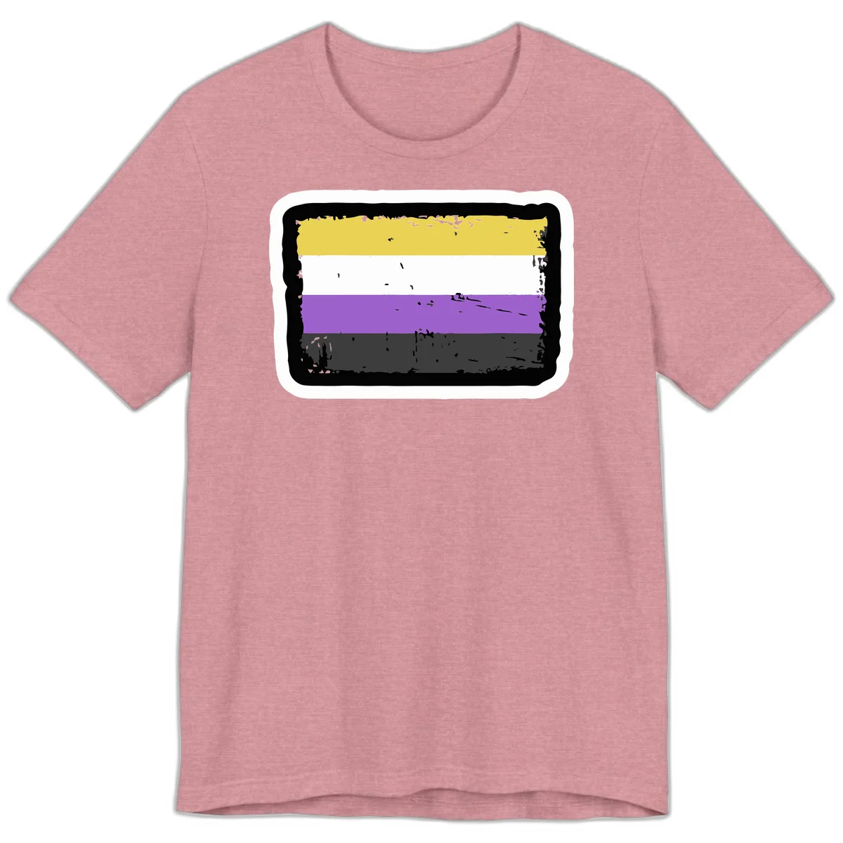 Nonbinary pride flag design with yellow, white, purple, and gray horizontal stripes in distressed grunge style in Heather Orchid