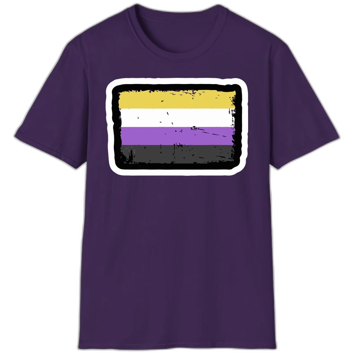 Nonbinary pride flag design with yellow, white, purple, and gray horizontal stripes in distressed grunge style in Purple