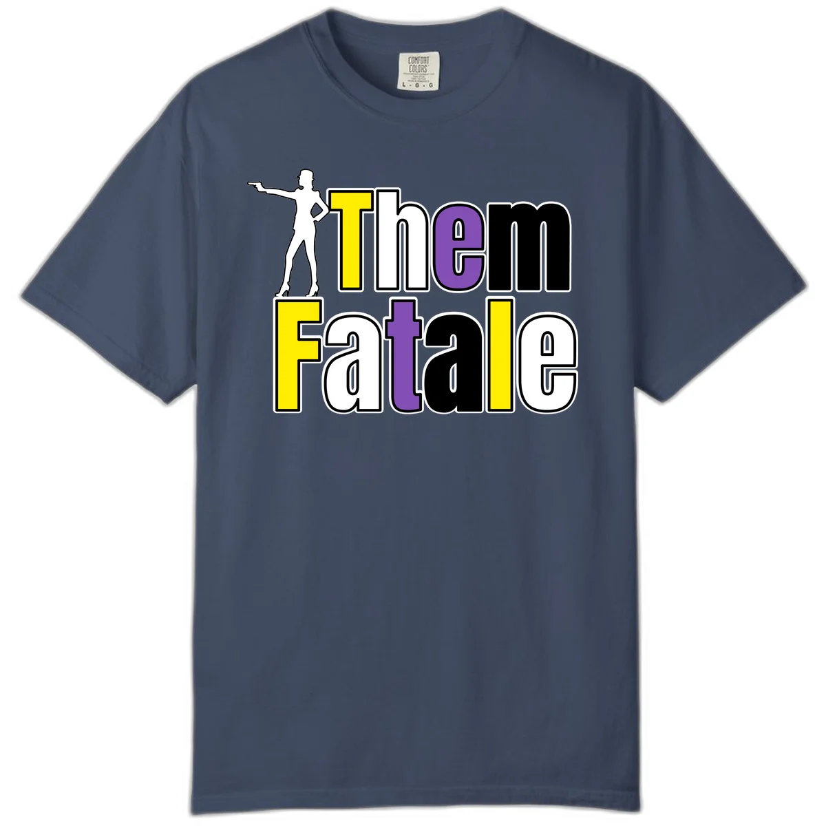 The gym fatalig design with silhouetted figure in power pose and colorful bold text in Midnight