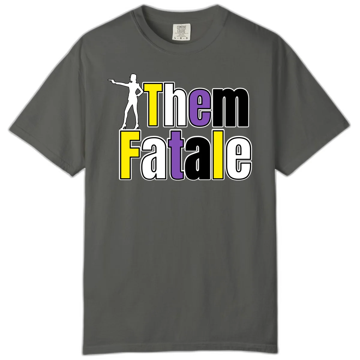 The gym fatalig design with silhouetted figure in power pose and colorful bold text in Pepper