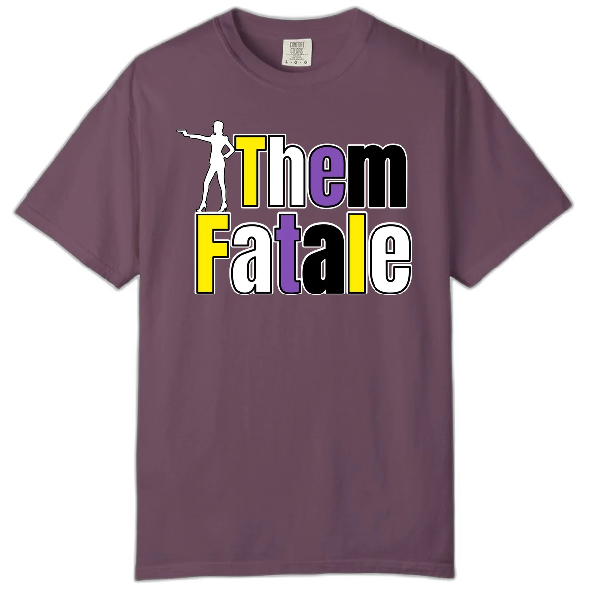 The gym fatalig design with silhouetted figure in power pose and colorful bold text in Berry