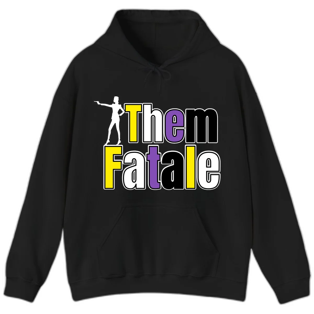 The gym fatalig design with silhouetted figure in power pose and colorful bold text in Black