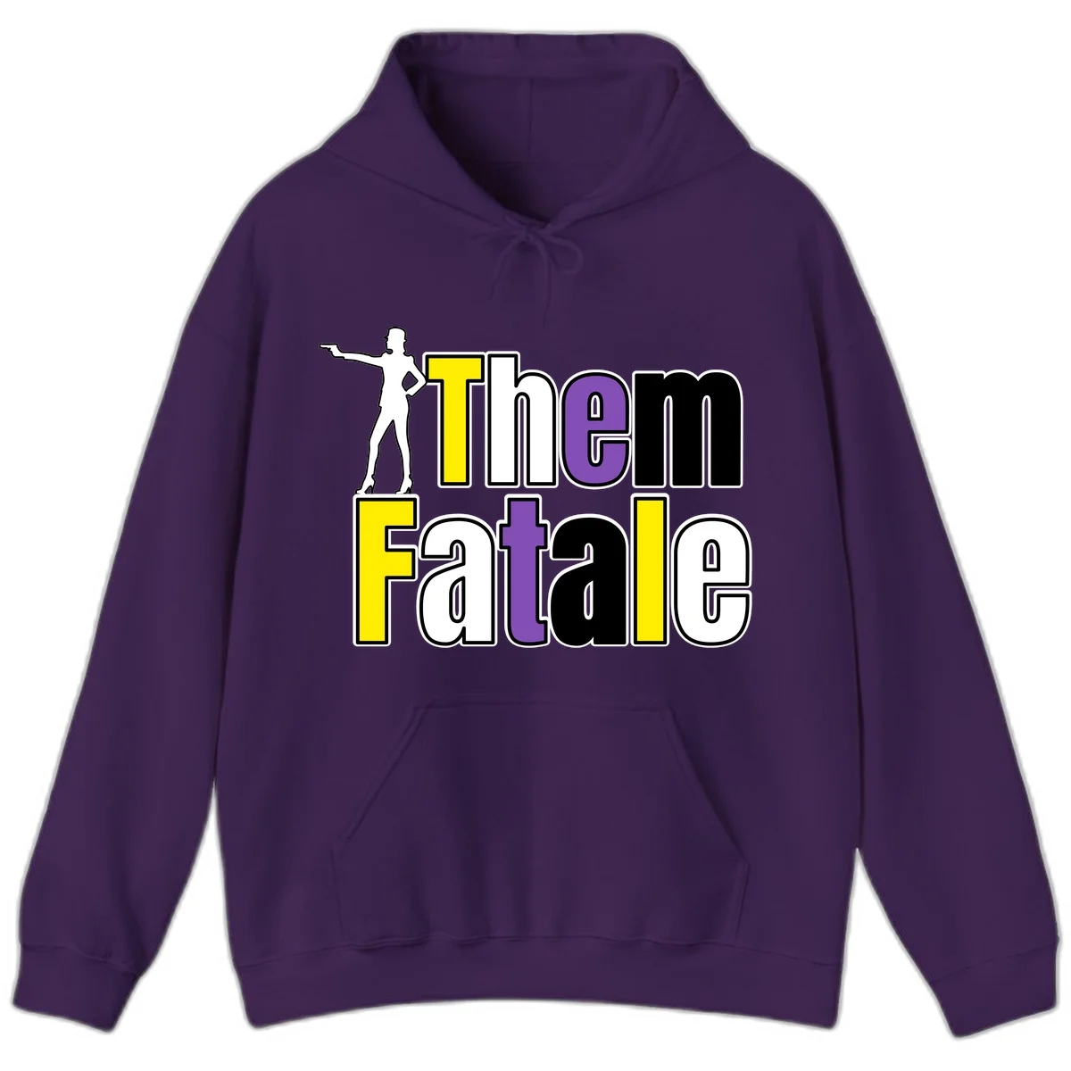 The gym fatalig design with silhouetted figure in power pose and colorful bold text in Purple