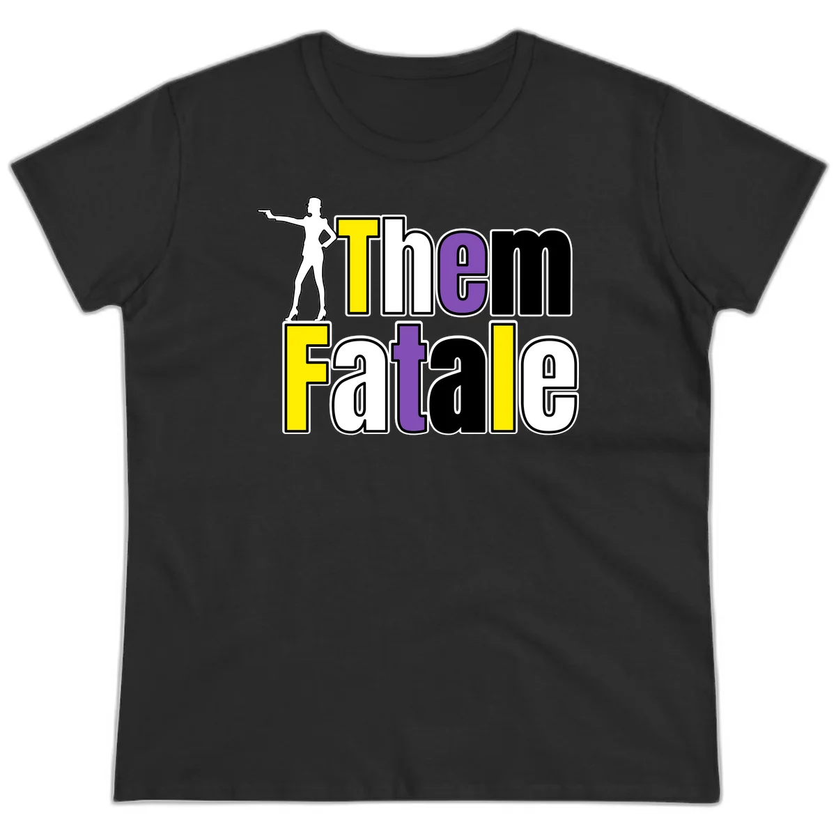 The gym fatalig design with silhouetted figure in power pose and colorful bold text in Black