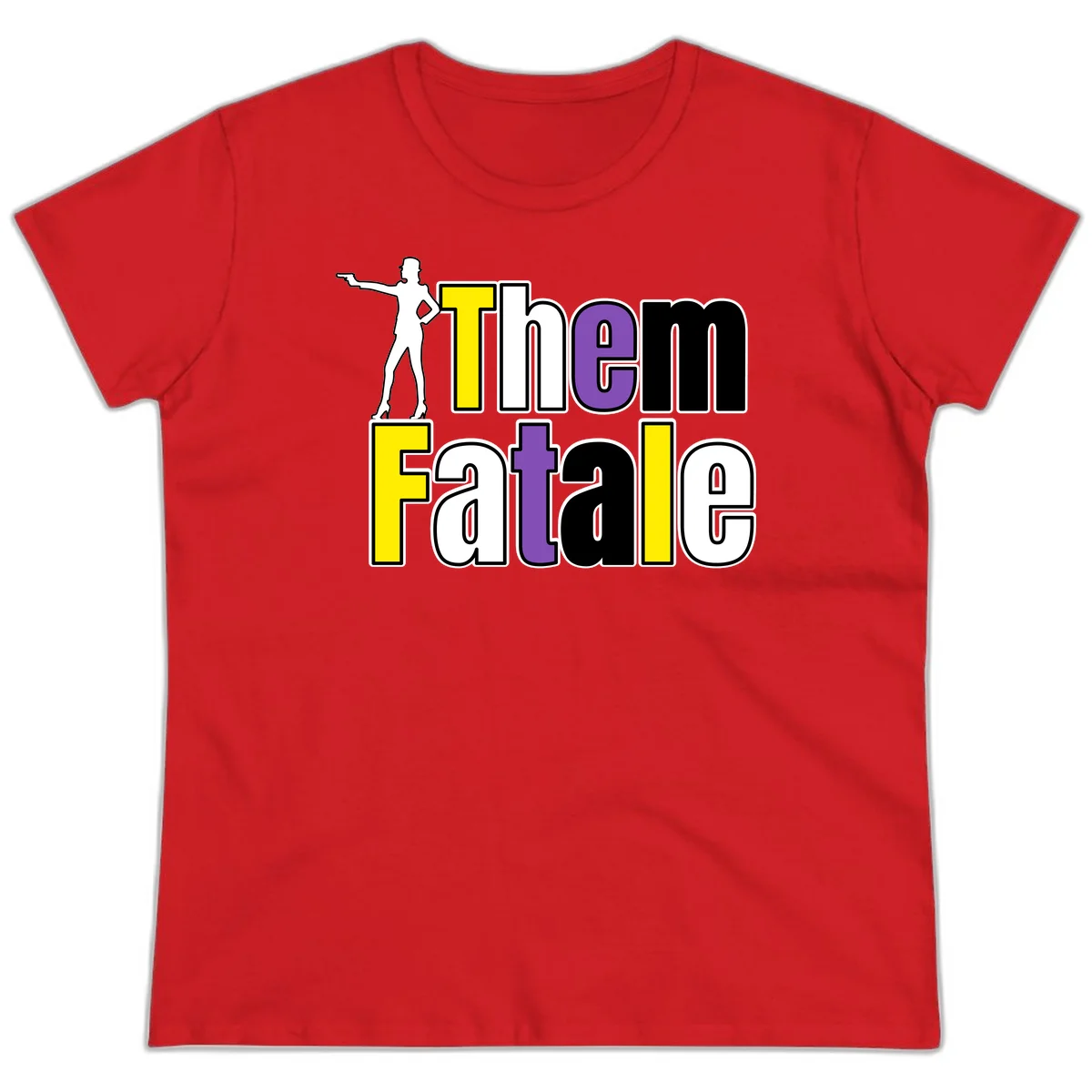 The gym fatalig design with silhouetted figure in power pose and colorful bold text in Red